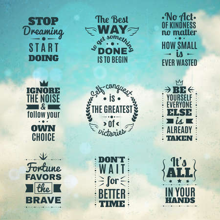 Timeless wisdom quotes of daily affirmation text against blue clouded sky background abstract isolated vector illustrationのイラスト素材
