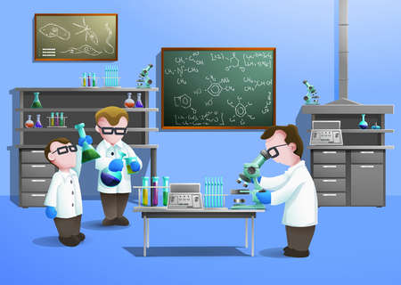 Chemical laboratory  concept  with scientists using modern biotechnology vector illustrationのイラスト素材