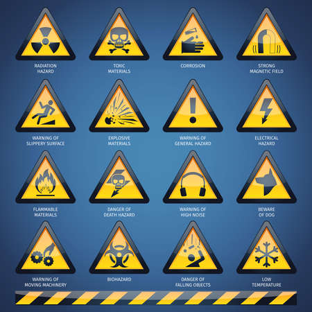 Dangerous hazard and other warning signs set isolated vector illustrationのイラスト素材