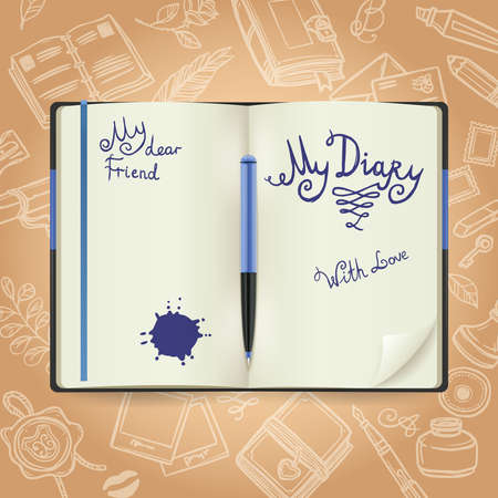 Diary concept with realistic notebook and sketch books symbols on background vector illustrationのイラスト素材