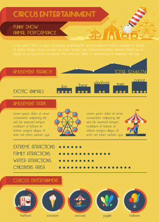 Circus infographics set with carnival attraction symbols and charts vector illustrationのイラスト素材