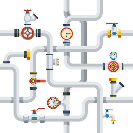 Pipes System Concept. Pipes Vector Illustration.Pipes Flat Symbols. Pipes Design Set. Pipes System Decorative Elements.のイラスト素材