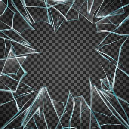 Broken Glass Frame. Broken Glass Transparent. Glass Transparent Frame. Broken Glass Illustration. Glass Realistic Illustration. Broken Glass Design. Glass Vector Illustration.のイラスト素材