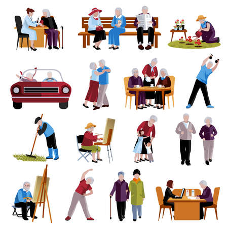 Elderly People Icons Set. Elderly People Vector Illustration. Elderly People Isolated Icons. Elderly People Symbols. Elderly People Decorative Set. Elderly People Flat Illustration.のイラスト素材