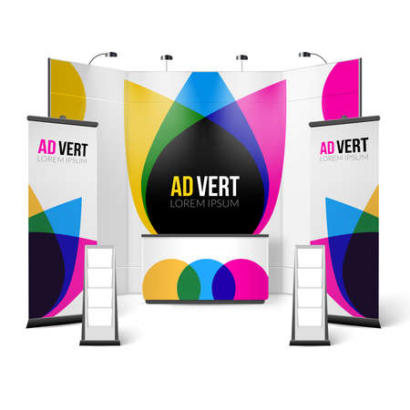 Exhibition Stand Color Design. Exhibition Stand Template. Exhibition Stand Realistic Vector Illustration. Exhibition And Show Stand Elements.のイラスト素材