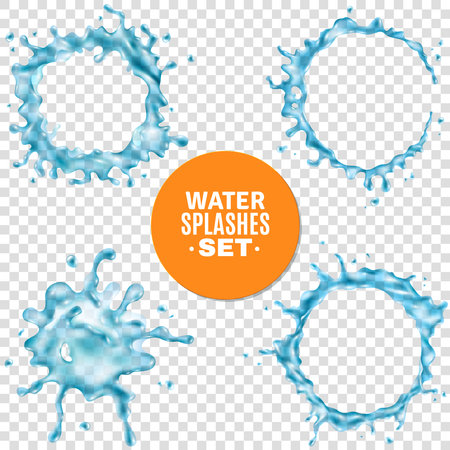Collection of different abstract shapes of blue water splashes on transparent background isolated vector illustrationのイラスト素材