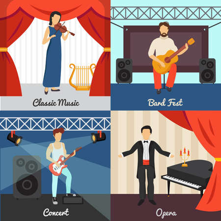 Theatre concept icons set with bard fest and opera symbols flat isolated vector illustrationのイラスト素材