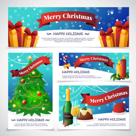 Flat design christmas party invitation cards with congratulations isolated on grey background vector illustrationのイラスト素材