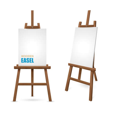 Wooden artist easel with clean canvas isolated on white background vector illustrationのイラスト素材