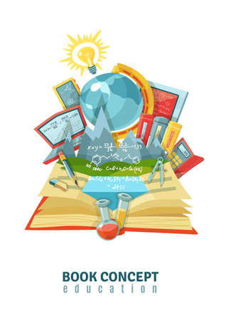Traditional education concept with open book earth globe and modern electronic educational technology composition abstract vector illustrationのイラスト素材