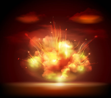 Explosion sparkling glow bursting in the night darkness with bright flashes background banner abstract vector illustration. Editable EPS and Render in JPG formatのイラスト素材