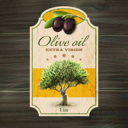 Best quality extra virgin olive oil trade mark bottle or can label with tree abstract vector illustrationのイラスト素材