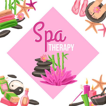 Spa therapy corner set with beauty and health care elements vector illustrationのイラスト素材