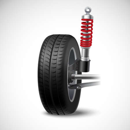Car suspension realistic icon with wheel tire and shock absorber isolated on white background vector illustrationのイラスト素材