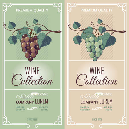 Two vertical banners in retro style representing vine label advertising wine collection premium quality flat vector illustrationのイラスト素材