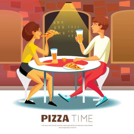 Pizza Time Background. Eating Out Vector Illustration. Pizza Time Design. Pizzeria Cartoon Decorative Symbols.のイラスト素材