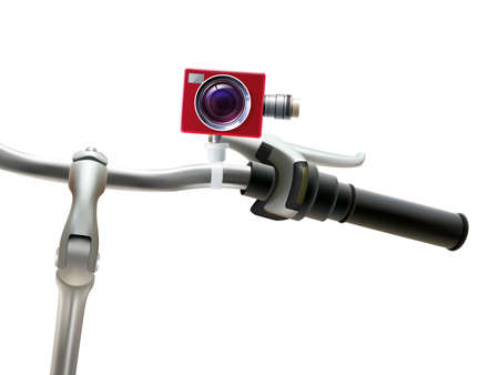 Handlebar red motion video camera and bike realistic vector illustrationのイラスト素材