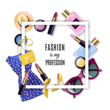 Women fashion lay concept cartoon set with frame vector illustrationのイラスト素材
