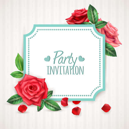 Realistic invitation background with blooming roses petals and buds vector illustrationのイラスト素材