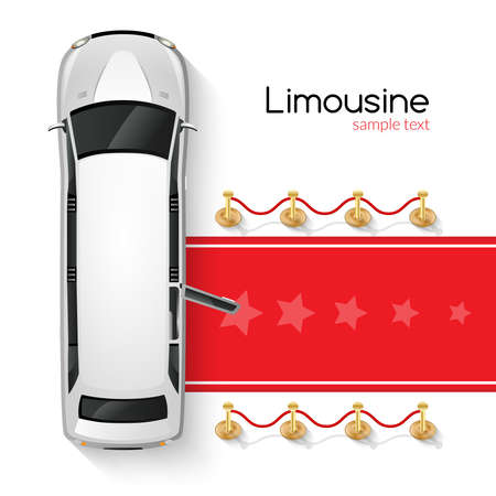 Posh white limousine top view parked near red carpet vector illustrationのイラスト素材