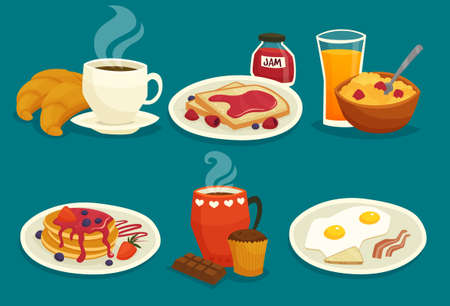 Set of light breakfast icons made in cartoon  style isolated vector illustrationのイラスト素材