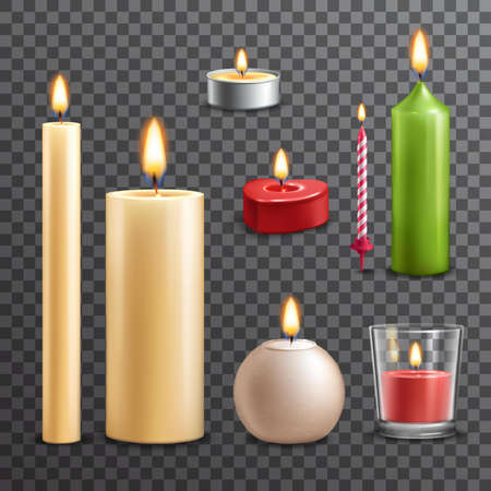 Candles realistic 3d set isolated on transparent background vector illustrationのイラスト素材