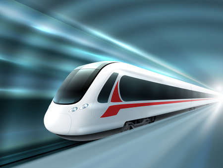 Super streamlined high speed train station tunnel with motion light effect background realistic...