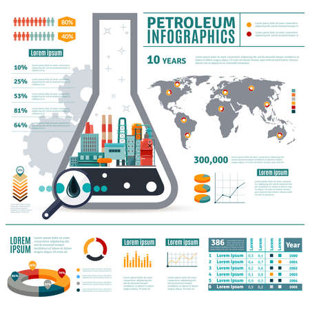 Petroleum Industry Infographics with oil drop map of world diagrams graphs statistics on white background vector illustrationのイラスト素材