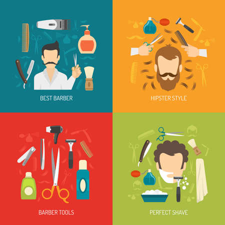 Color flat composition with barber services tools and man style of shave isolated vector illustrationのイラスト素材