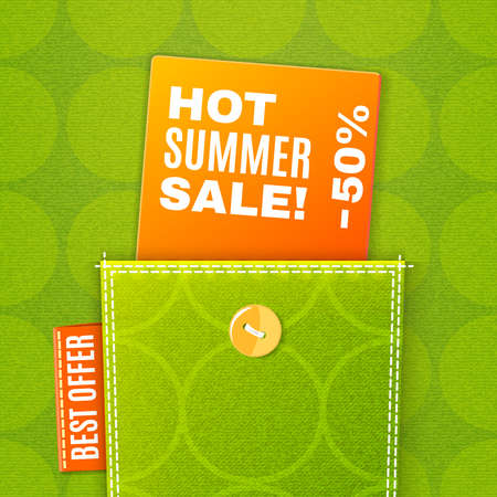 Fabric pocket poster with button on the green circle shaped  texture background vector illustrationのイラスト素材