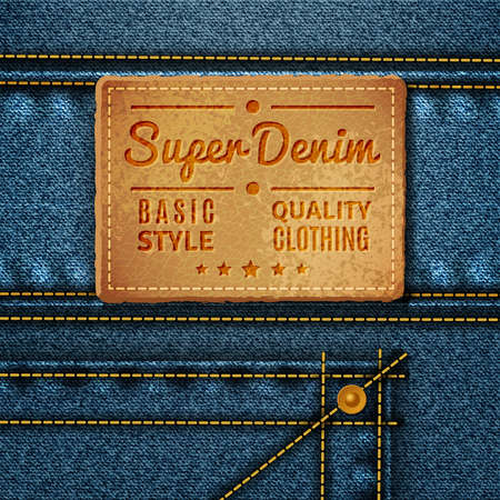 Leather tag with inscription and stars sewn on jeans in retro style vector illustrationのイラスト素材