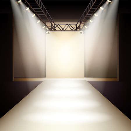 Empty fashion runway podium stage interior realistic background vector illustrationのイラスト素材