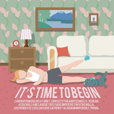 Woman doing workout at home fitness lifestyle time to begin poster vector illustrationのイラスト素材