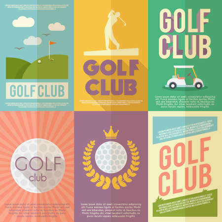 Golf club competition tournament mini poster flat set isolated vector illustrationのイラスト素材