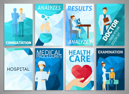 Medicine hospital and health care flyer set isolated vector illustrationのイラスト素材