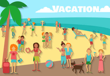 People on beach summer sea vacations activity background vector illustrationのイラスト素材