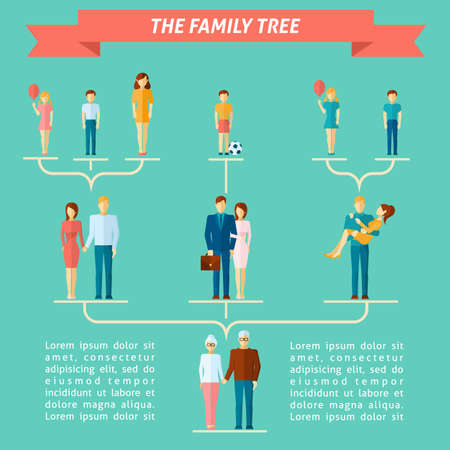 Family tree concept with people of different generations flat vector illustrationのイラスト素材