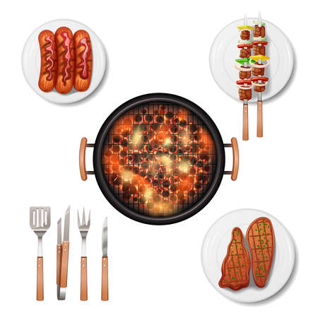 Bbq grill decorative icons set with realistic food isolated vector illustrationのイラスト素材