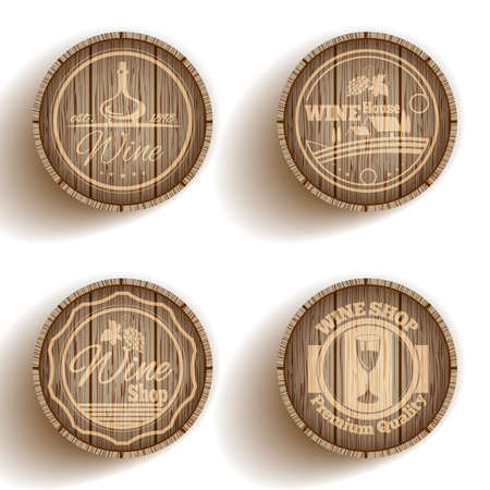 Wine shop premium quality label set on cask isolated vector illustrationのイラスト素材