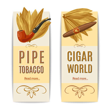 Tobacco vertical banners set with pipe and cigar elements isolated vector illustrationのイラスト素材