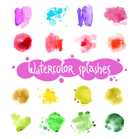 Watercolor splashes abstract colorful ink drops set isolated vector illustrationのイラスト素材