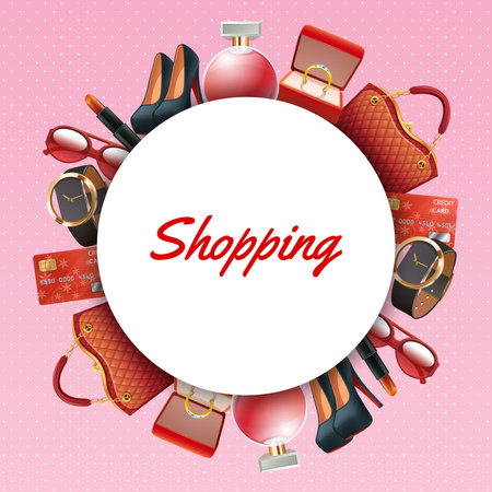 Shopping frame with realistic stylish clothes and fashion accessories vector illustrationのイラスト素材
