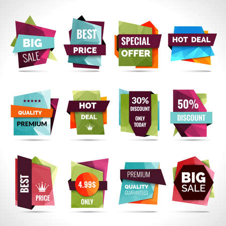 Origami sale hot price paper labels set isolated vector illustrationのイラスト素材