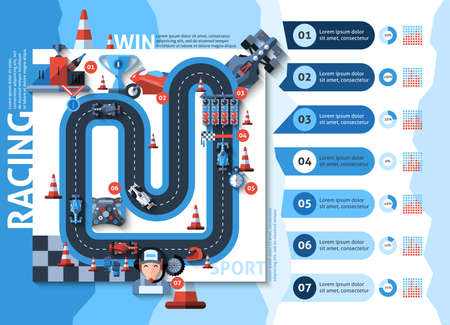 Racing infographics set with auto sport championship symbols and charts vector illustrationのイラスト素材