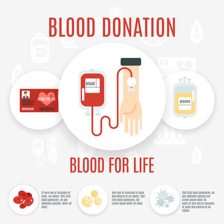 Blood donor flat icon set with human hand making transfusion vector illustrationのイラスト素材
