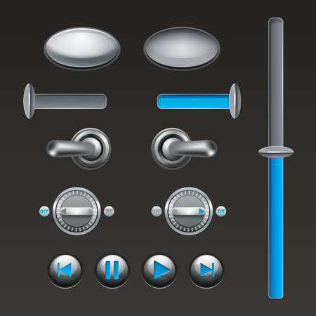 On off touch analog buttons and toggles set isolated vector illustrationのイラスト素材