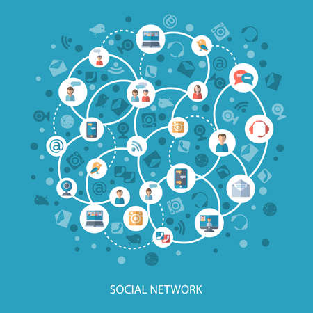 Social networks and communication connecting people online concept on blue background flat vector illustrationのイラスト素材