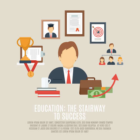 Career concept with success and promotion elements flat set vector illustrationのイラスト素材
