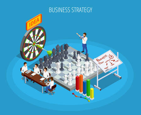 Business planning isometric template with targets setting and choice of right strategy isolated vector illustrationのイラスト素材