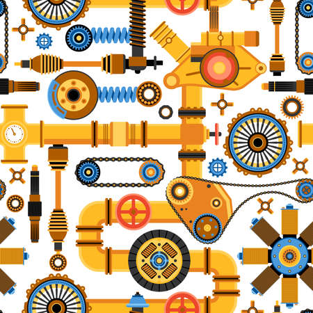 Machinery seamless pattern with various technical and industrial elements in flat style vector illustrationのイラスト素材
